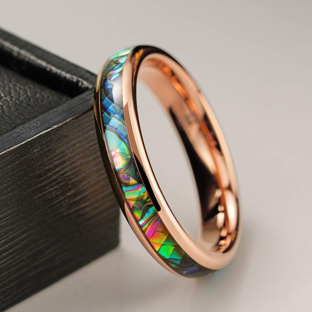 Abalone Shell Inlay Tungsten Rings 4Mm 6Mm 8Mm Womens Mens Silver Wedding Band/C