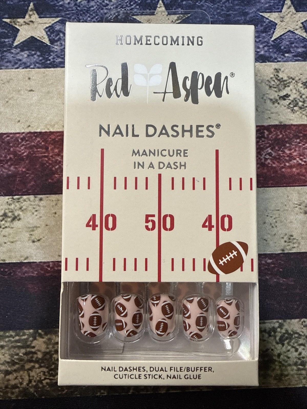 Press On Nails Football Short Square Juliette Wears Jason’s Jersey Red Aspen