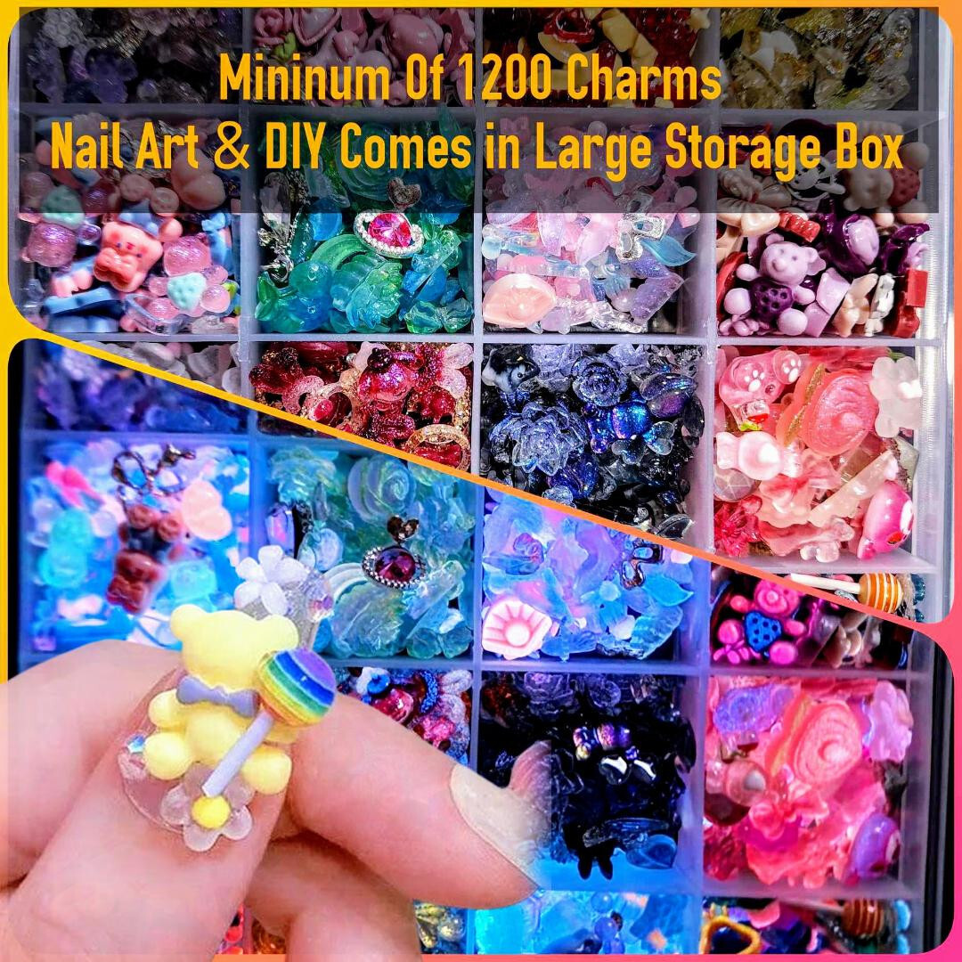 1200 Pieces Minimum Large Box DIY &NAIL ART CHARMS GLOWS~Nails~Craft• DIY•RESIN