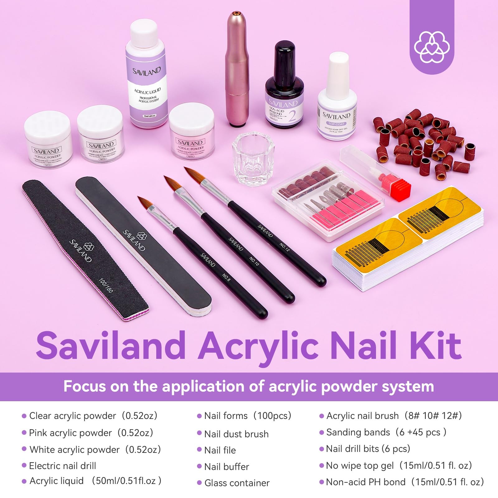 SAVILAND White acrylic nail kit with drill