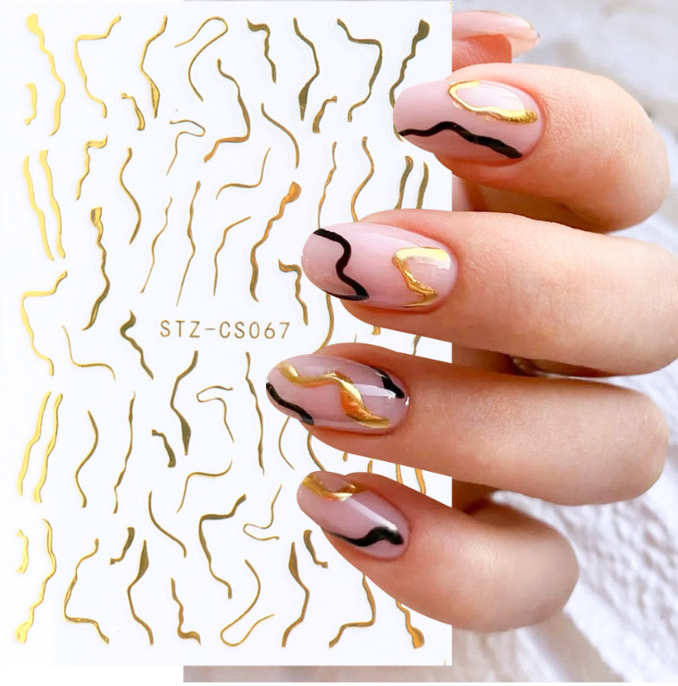 Nail Art Stickers Transfers Decals Metallic Gold Crackle Effect Lace French Line