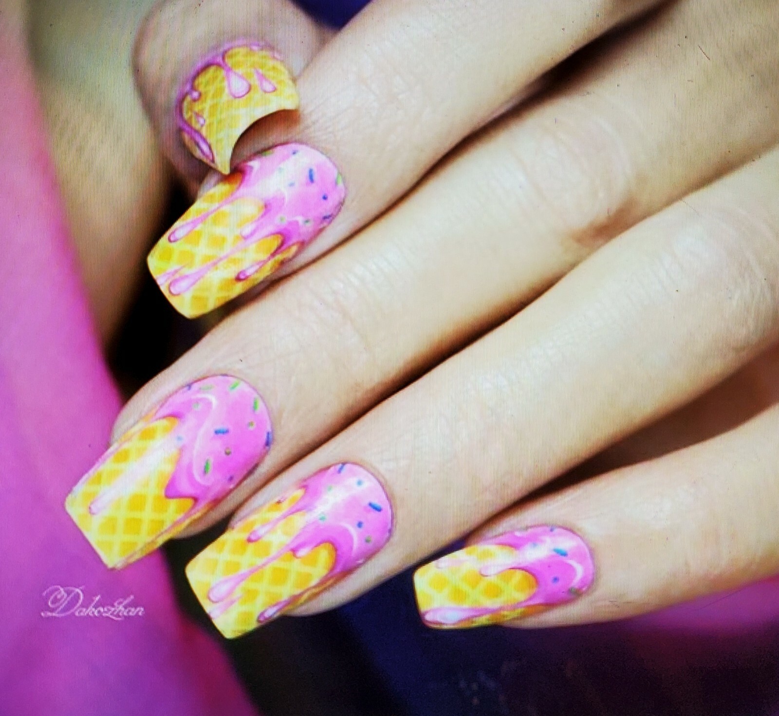 What’s up Decal nails Ice Cream waffle cone manicure design easy sticker new!