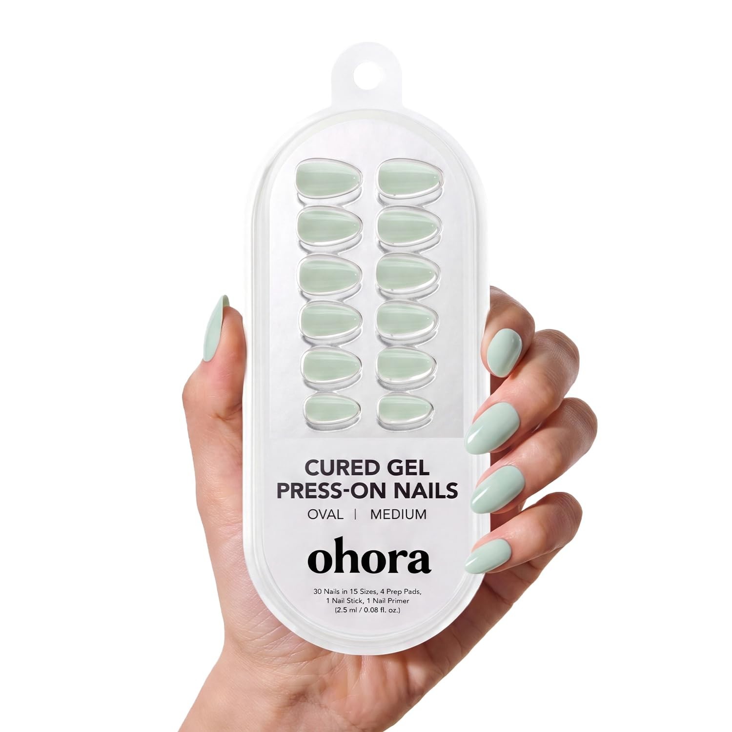 ohora Gel Press On Nails (Sage Serenity) | Medium Oval, Solid, Green | 100% Real