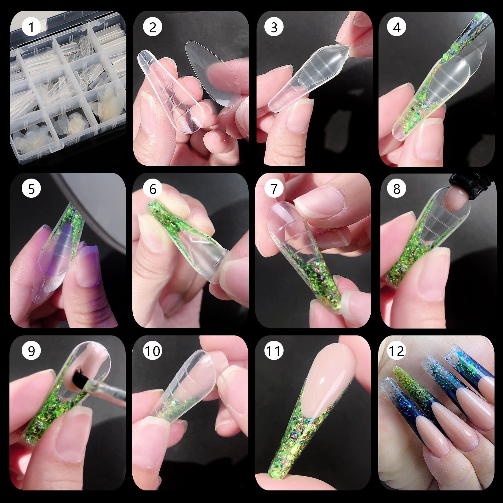 288Pcs/Box Poly Nail Gel Extension Mold Tips Nail Art Dual Quick Building Forms