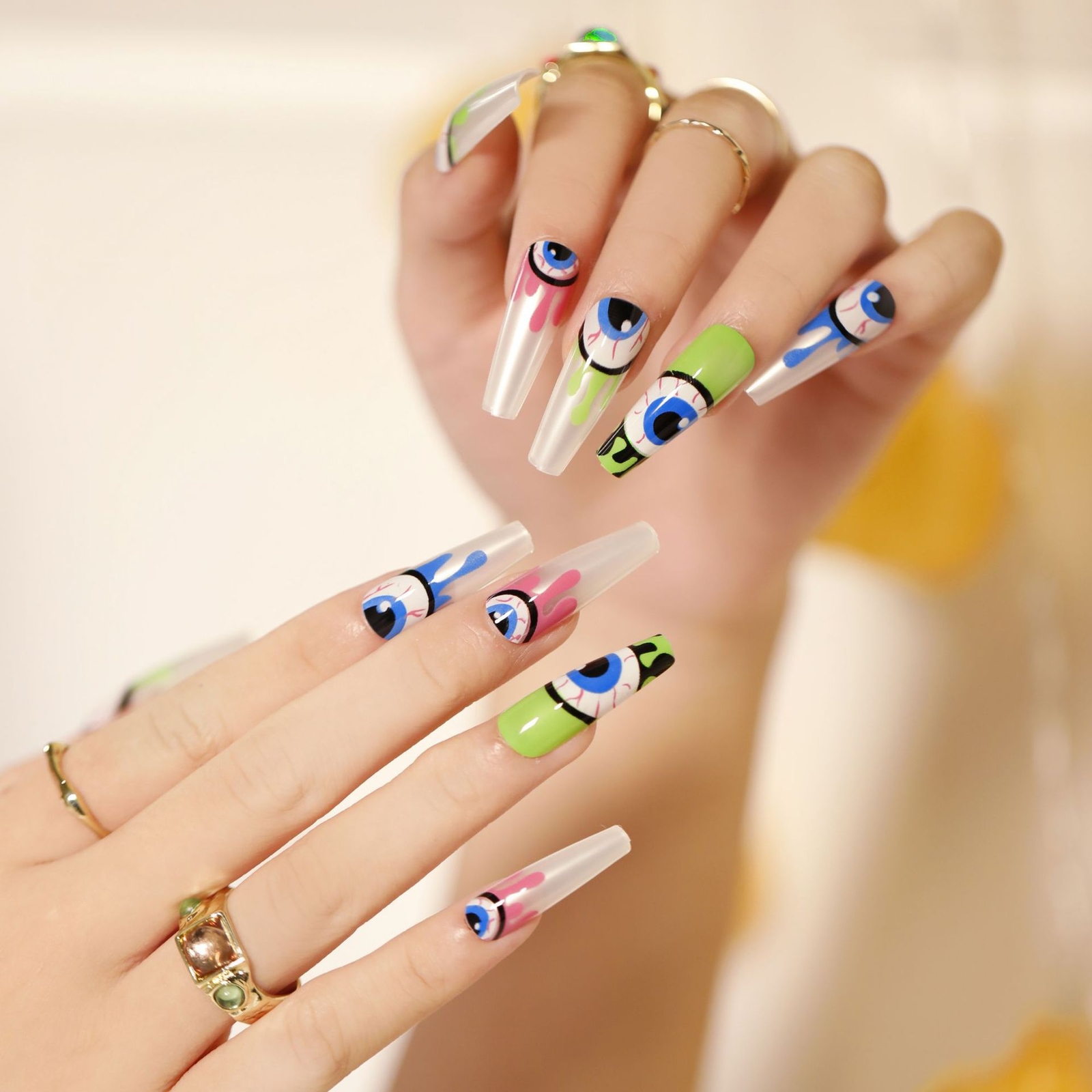 120Pcs Halloween Mix Fake Nails Long Coffin Press On Nails Fake False Nail Set