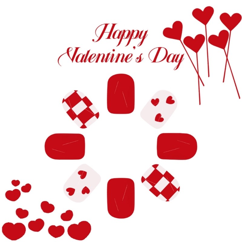 24x Lovely Heart False Nail Press On Nail on Nail for Valentines Day