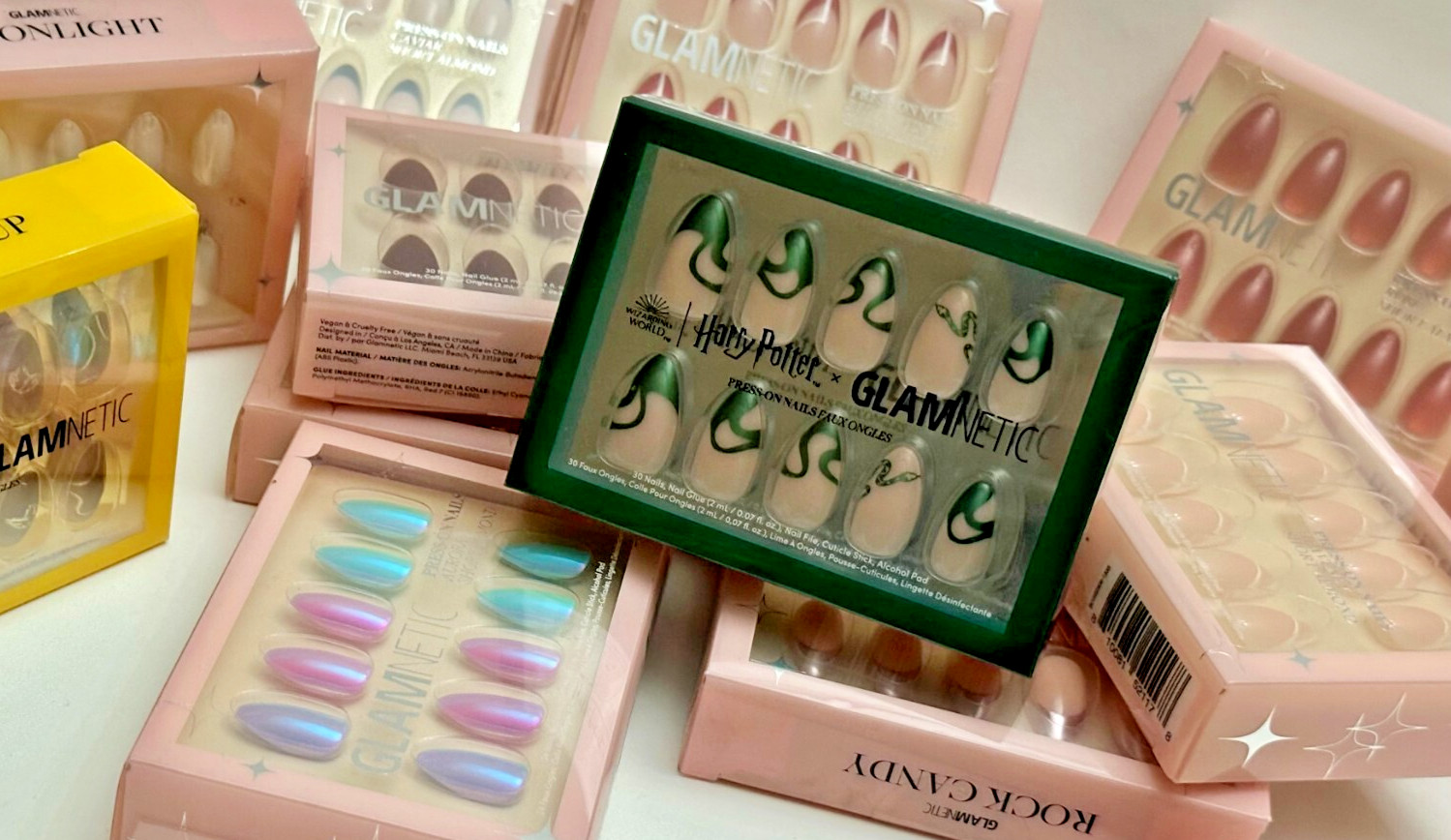 GLAMNETICS Press On Nails PARSELTONGUE Almond BRAND NEW Green HARRY POTTER Snake