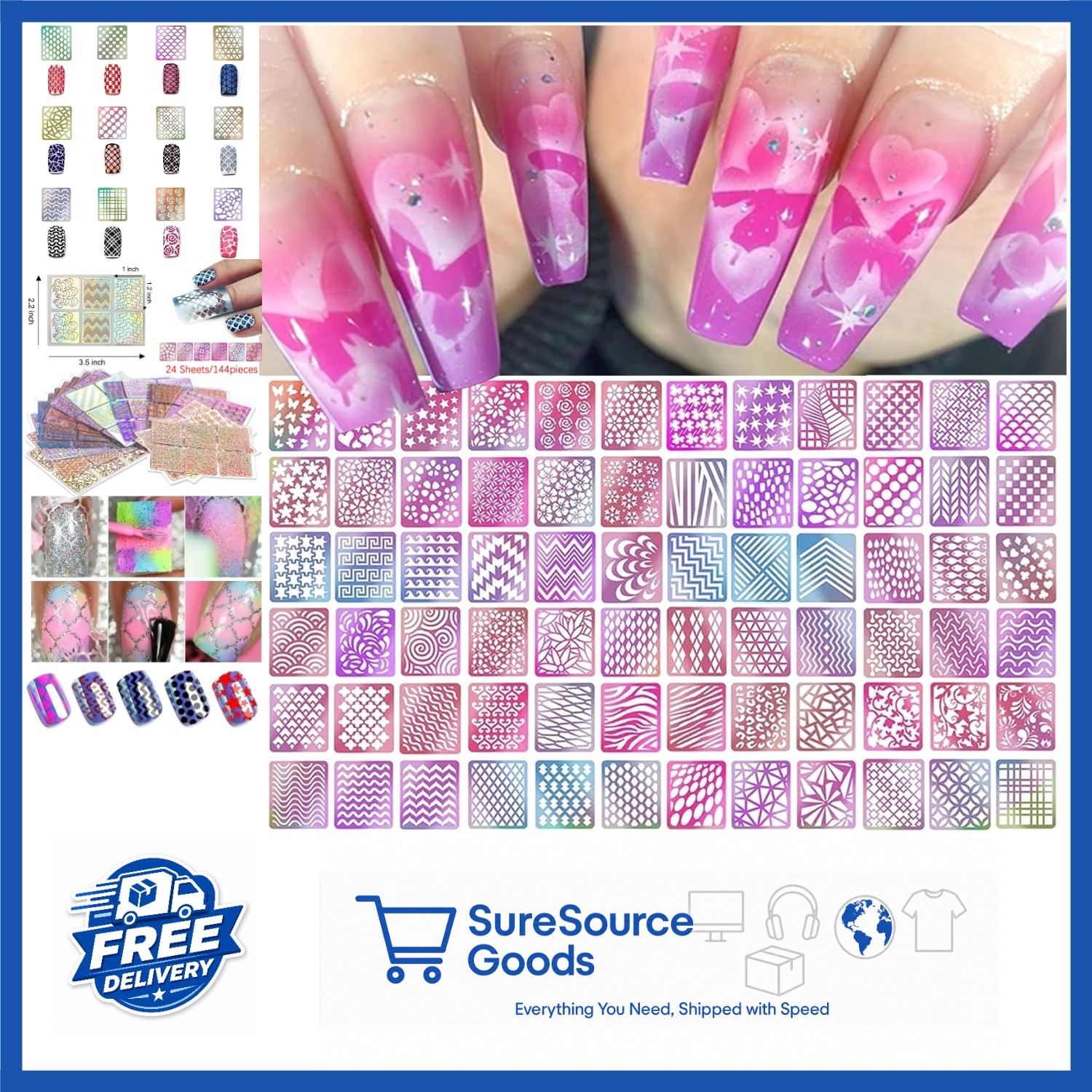 Airbrush Nail Stickers 24 Sheets Vinyl Decals for Custom Nail Art Designs