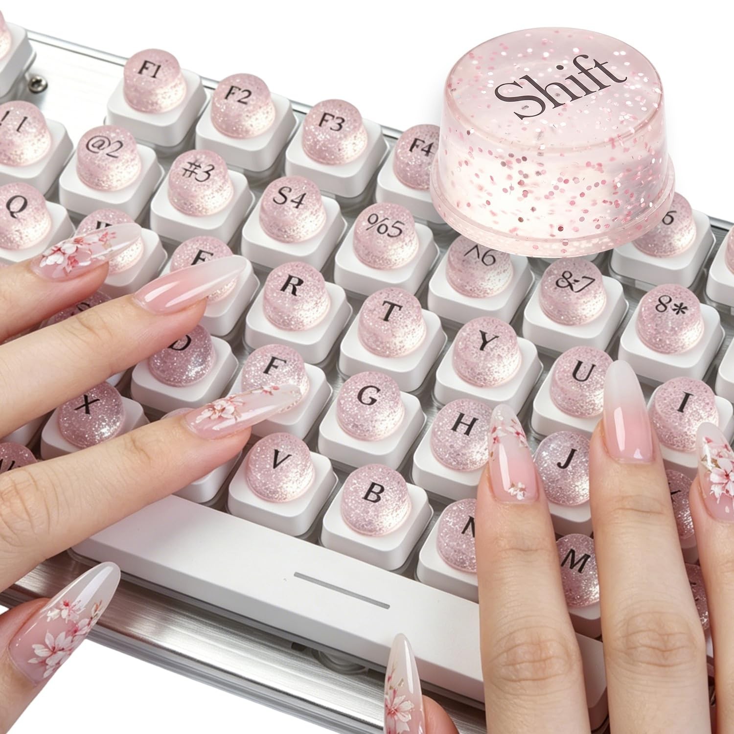 128Pcs Bling Keyboard Stickers, Self-Adhesive Nail Art Keycaps for PC/Laptop