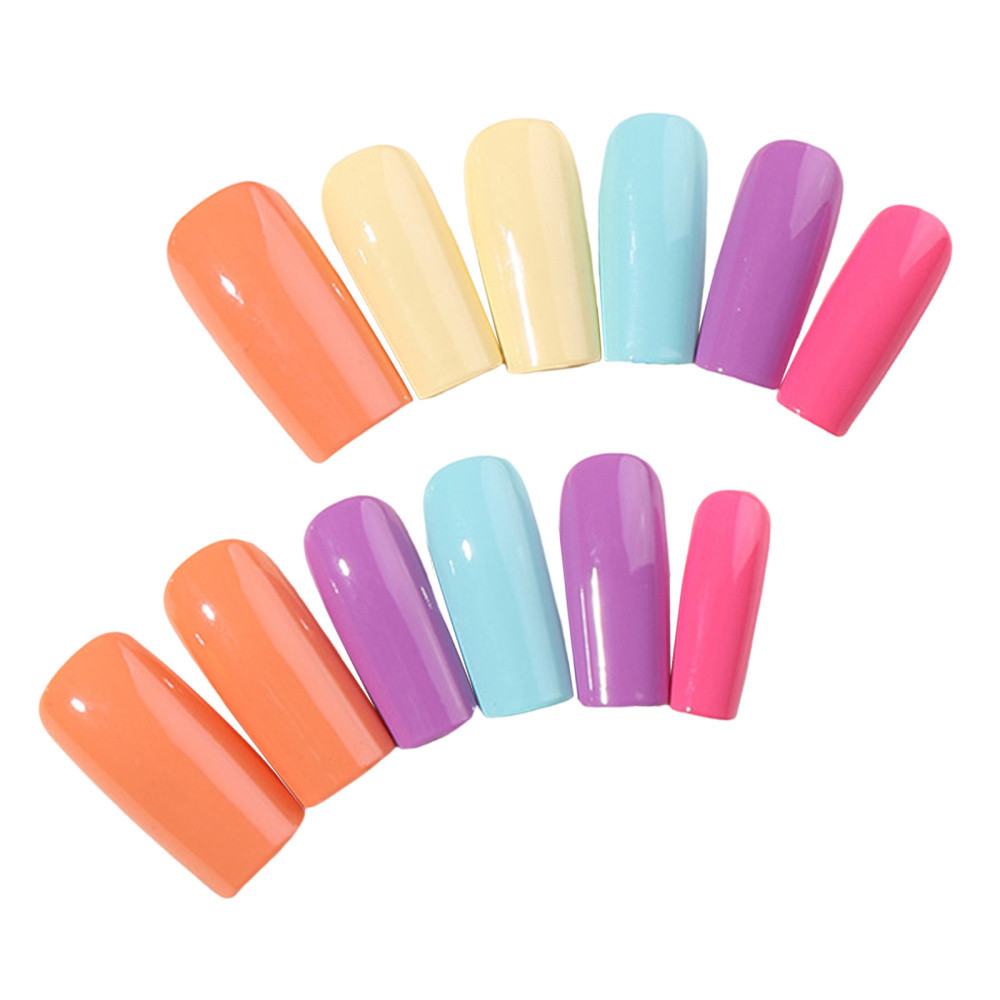 Solid Colorful Long Fake Nails with Harmless and Smooth Edge Nails for Women