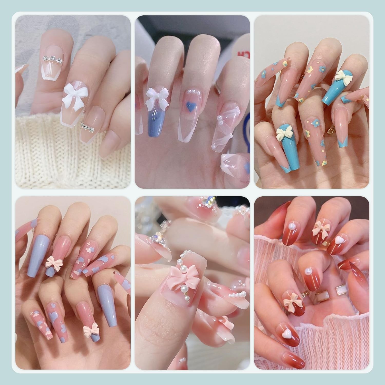600 Pcs 3D Nail Charms & Flatback Pearls Set – 8 Color Bow Charms for Art