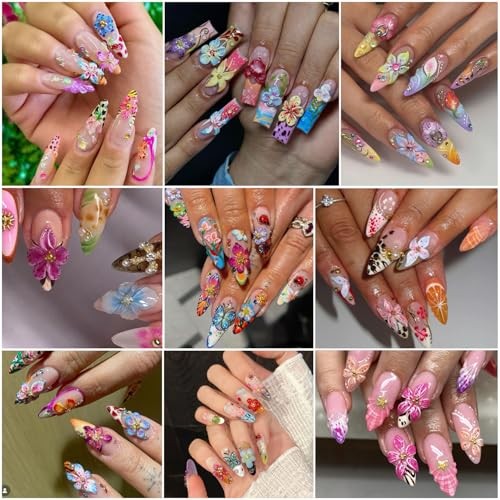 Flowers Nail Art Sticker- 5D Embossed Lily Flower Nail Decals Colorful Flower