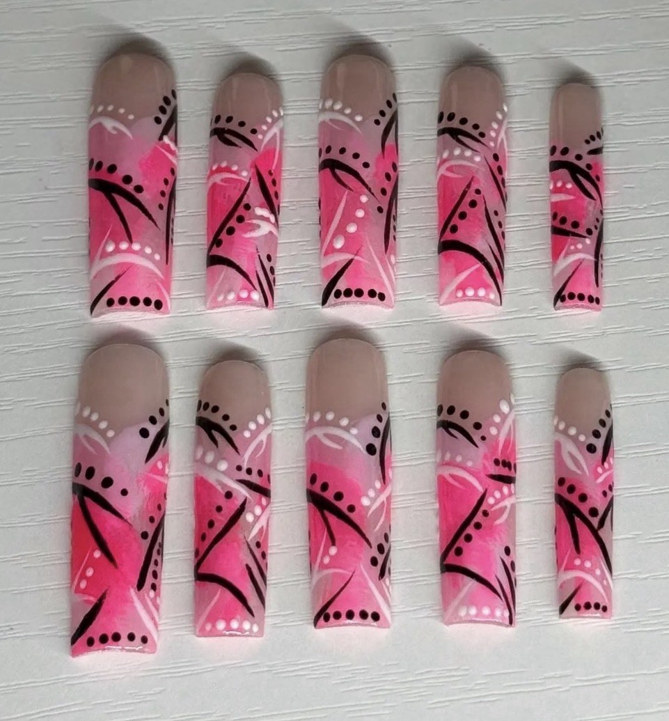 Pink 90s Press On Nails | Long Square | Handmade Custom
