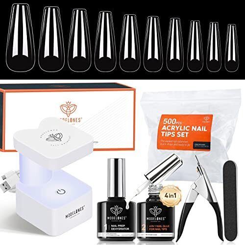 Modelones Nail Tips and Glue Gel Kit, Gel x Nail Kit 4 in 1 Nail Glue Gel,