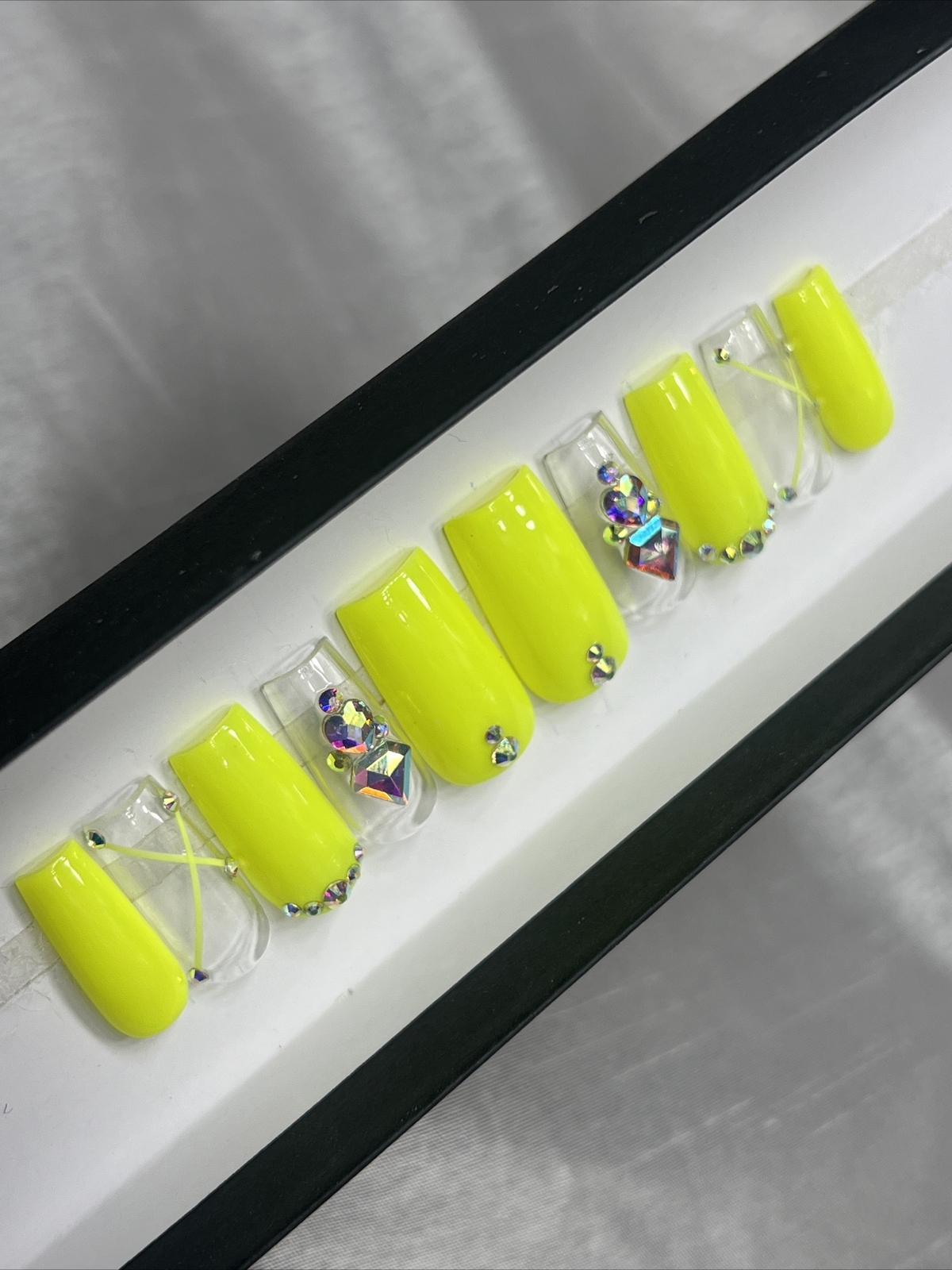 ⚡️ CUSTOM Hard Gel Press On Nails, ELECTRIC YELLOW 10p FULL SET W Kit Square