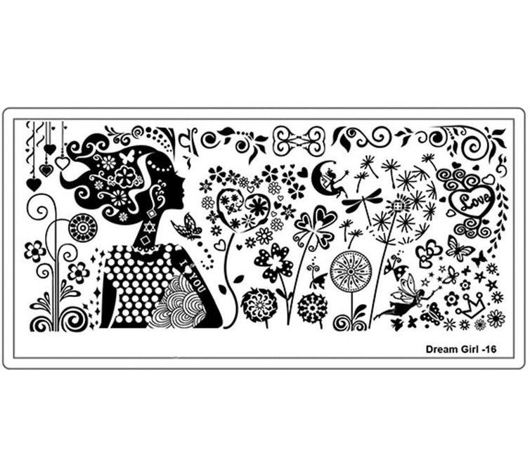 Dream Girl 16 Stamping Nail Art Image Plate Design Rectangle XL Stencil metal