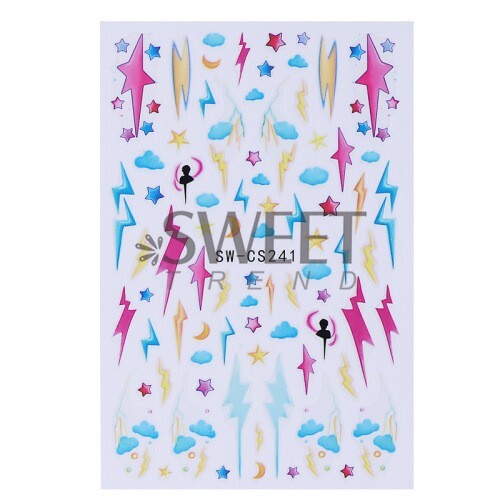 2 Sheets Abstract Graffiti Lightning Bolt Star French Nail Art Stickers NH28