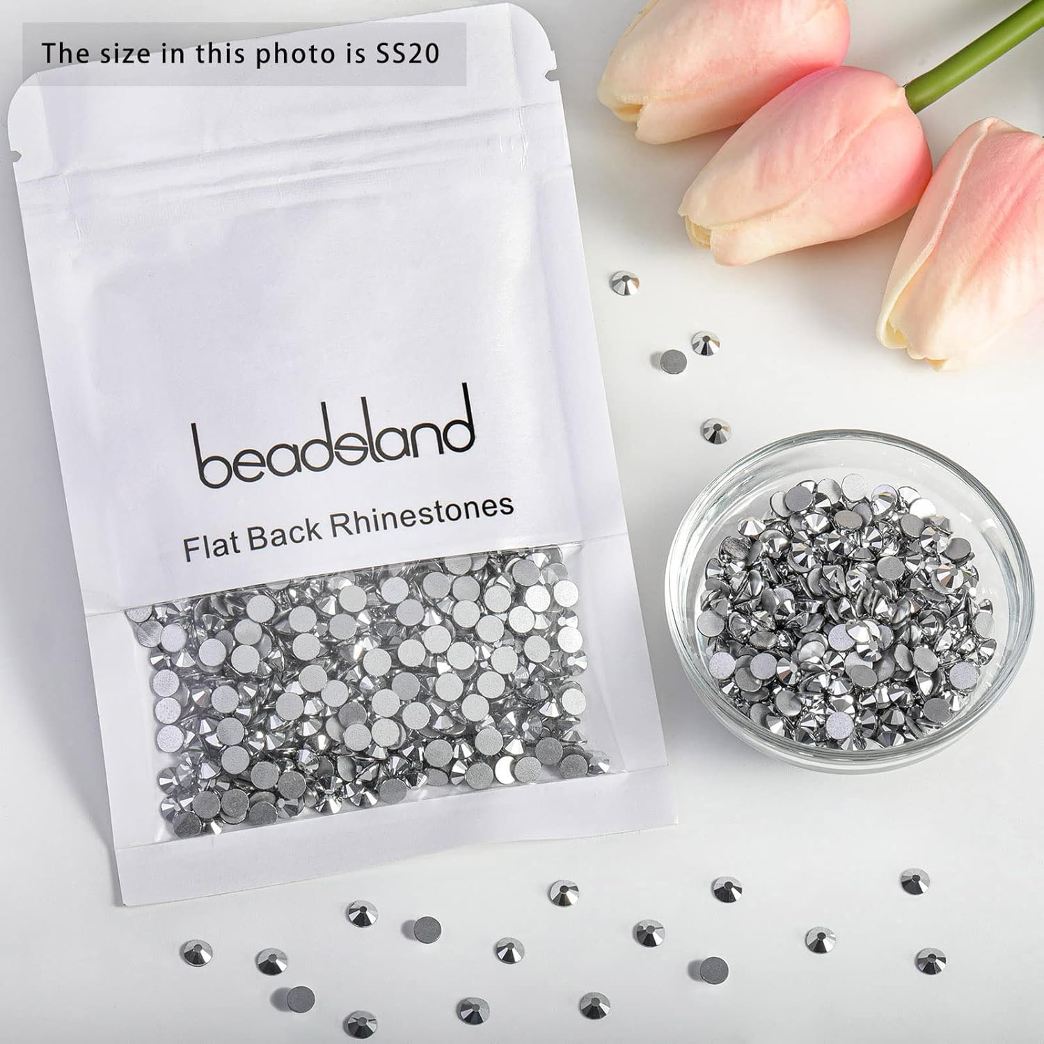 Flat Back Crystal Rhinestones round Gems for Nail Art and Craft Glue Fix, Silver