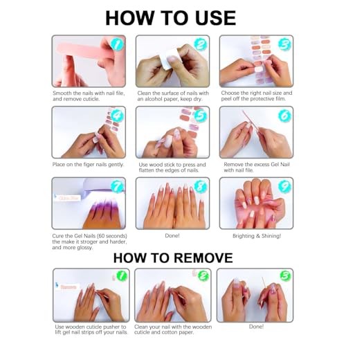20 Tips Pink Marble Design Semi-Cured Real Gel Nail Polish KIT8 Marble Design