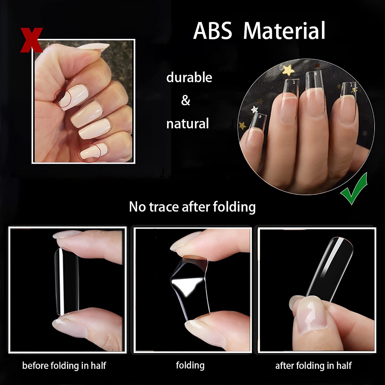 500Pcs Square Nail Tips Full Cover Clear Fake Medium, B-square clear