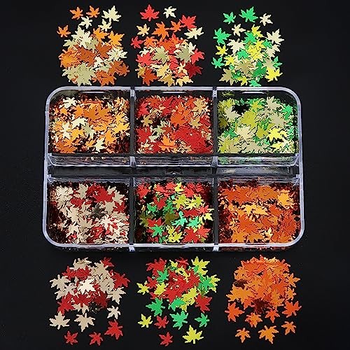 Nail Art Glitter Sequins, 3D Fall Leaves Sparkly Nail Flakes Maple Leaf