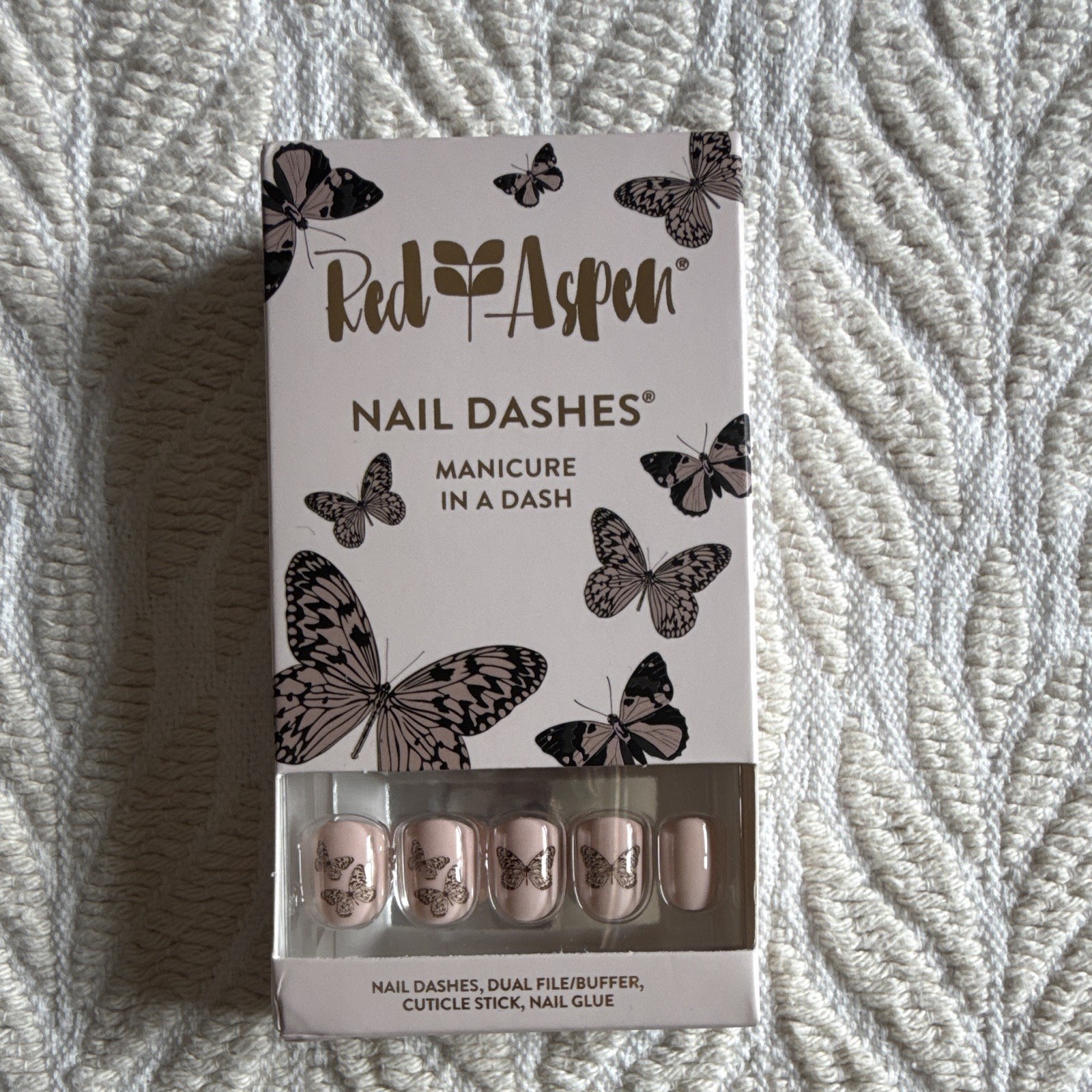 3 Red Aspen Nail Dashes Press-On Nails Butterfly Pre-Designed, Glue Included