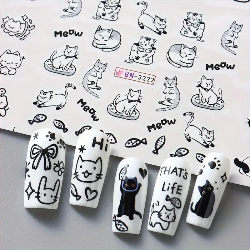 Cute Cat Nail Art Stickers Black Cats Water Transfer Nail Stickers Cat Style-4