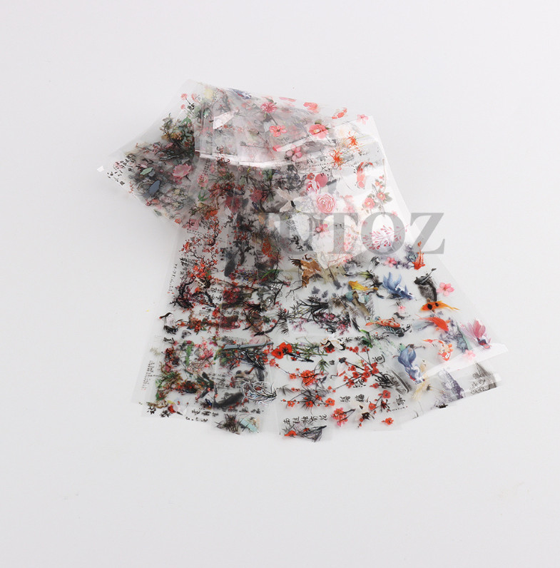 10Pcs Ink Asian Pictures Flower Nail Art Transfer Foil Sticker Manicure RTY NS54