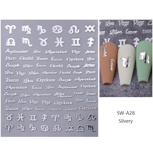 6 Sheets Letter Nail Art Stickers Decals Zodiac Stickers for Nail Art 3D Self