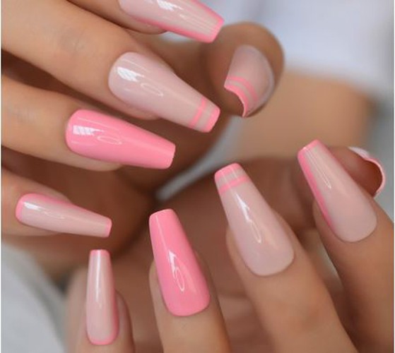CLEARANCE 60% Off. Nude Pink Decorated Long Coffin Shaped Press on Nails
