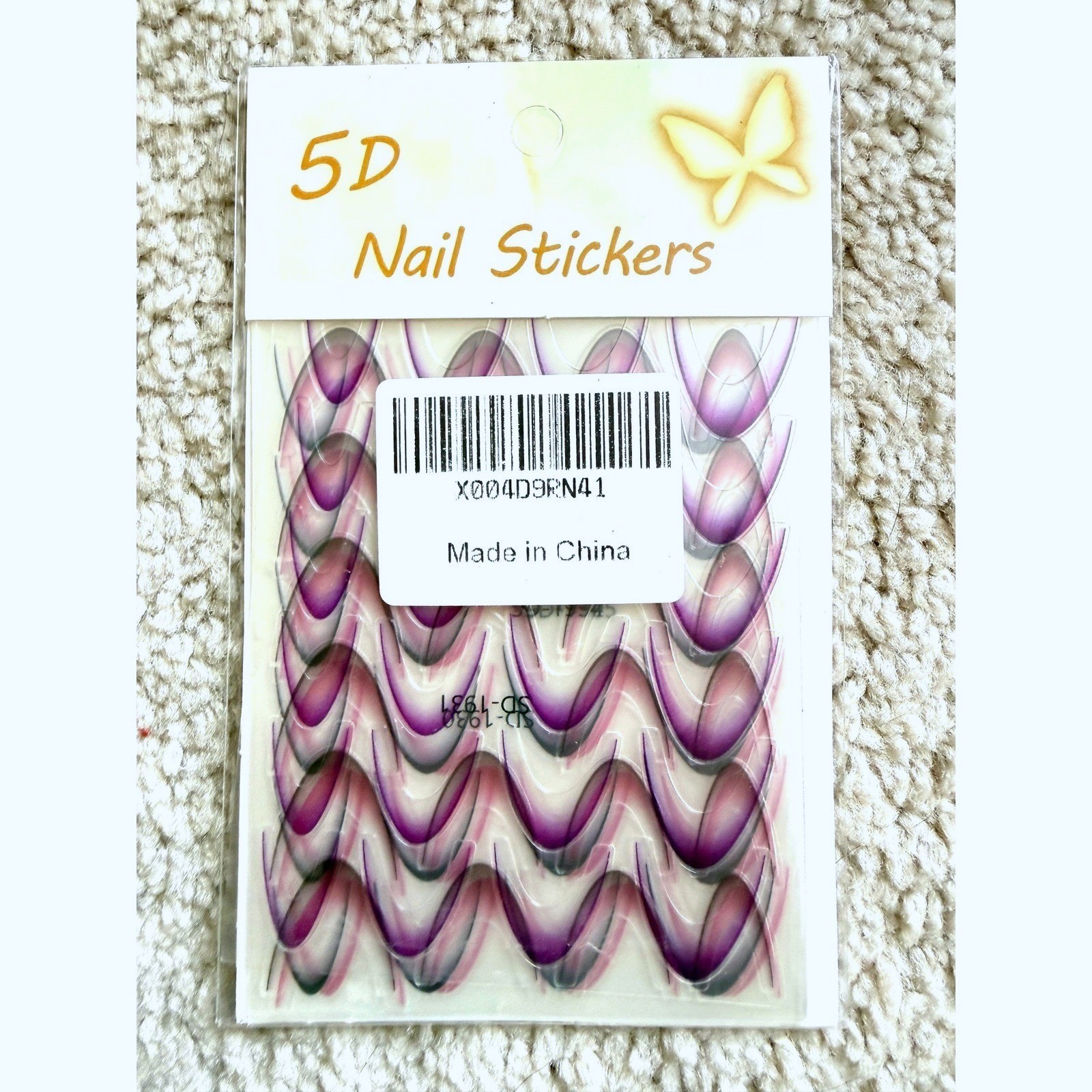 5D Nail Stickers Gradient Arched French Tip Decals Purple Pink White 6 Sheets