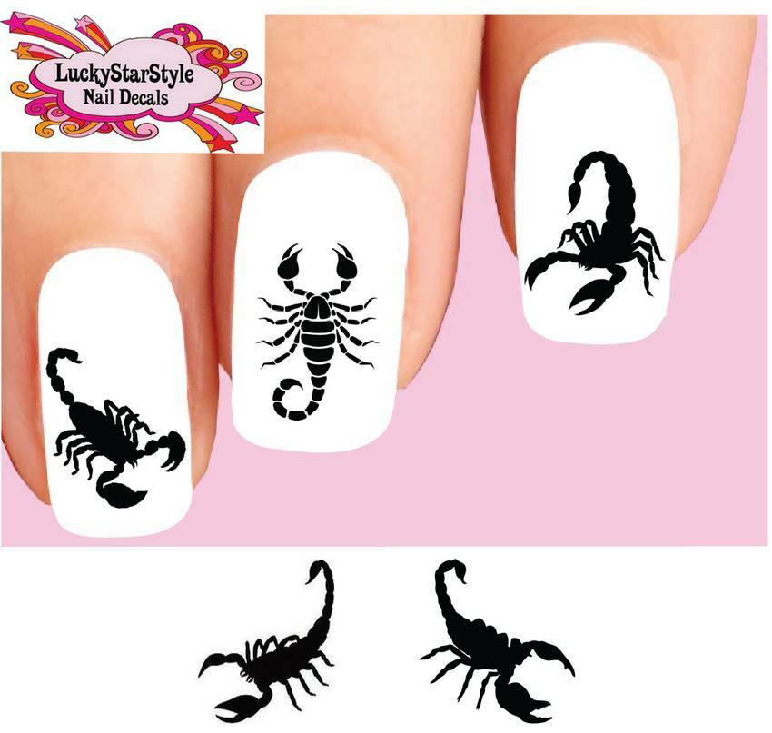 Waterslide Nail Decals Set of 20 – Black Scorpion Silhouette Assorted