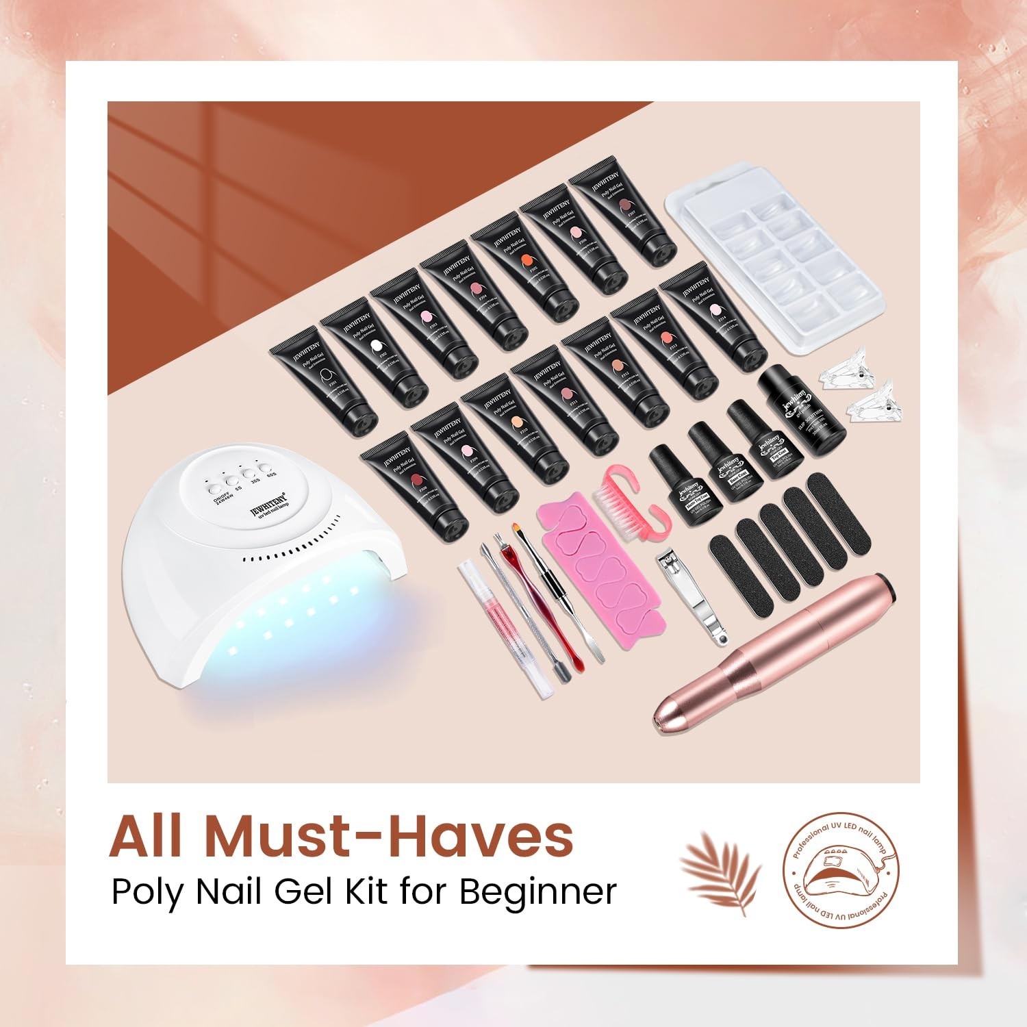 All-in-One 14 Color Poly Gel Nail Kit with Drill & Lamp – Effortless Nail Art