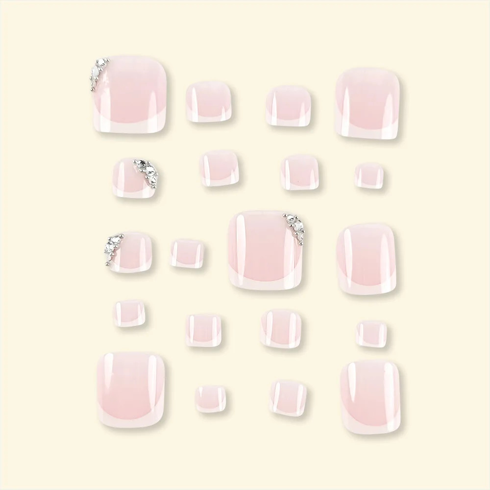 Nude Pink Crystal French Press On Toenails For Women