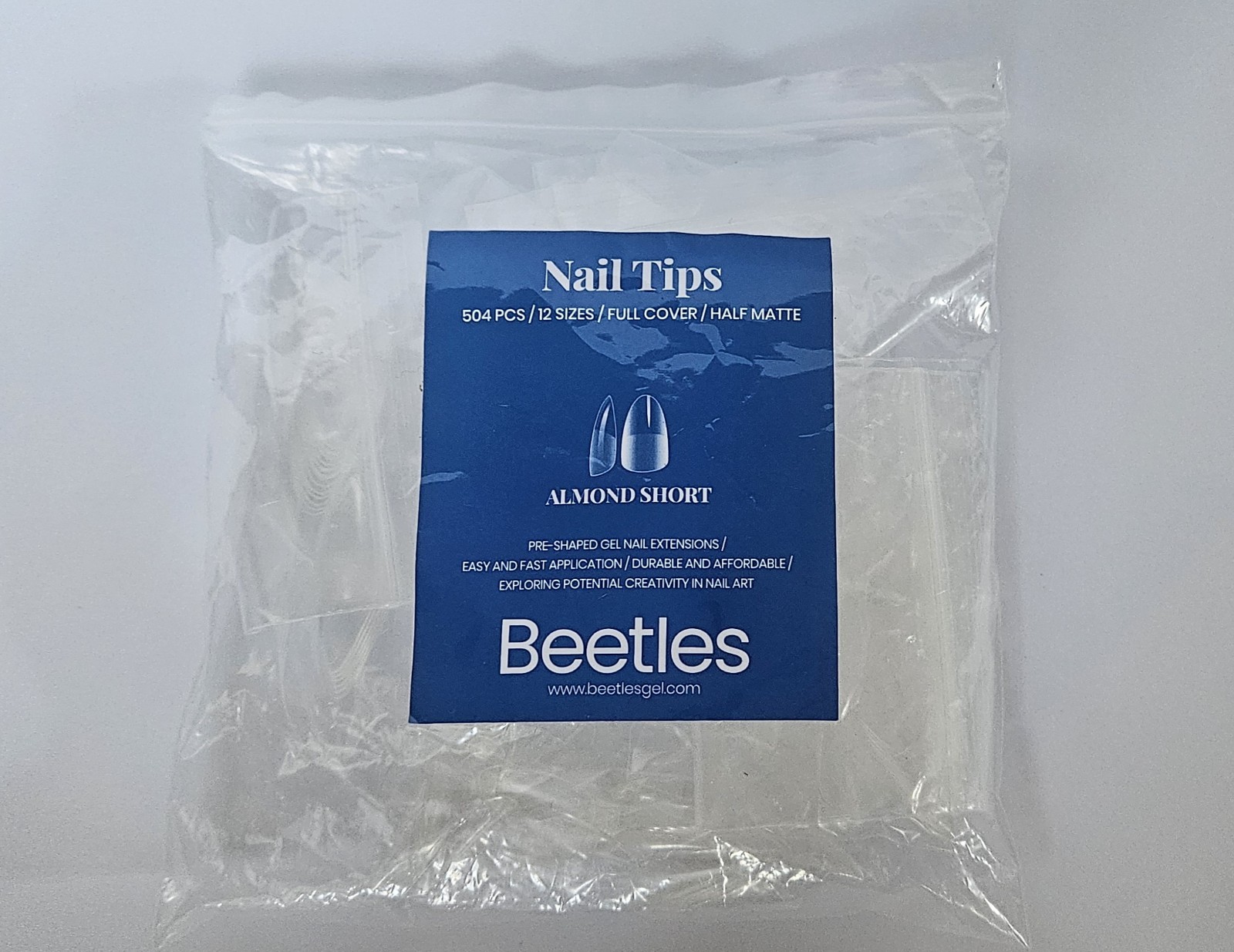 Beetles 504 Nail Tips 12 Sizes Full Cover Half Matte Almond Short Gel Extensions
