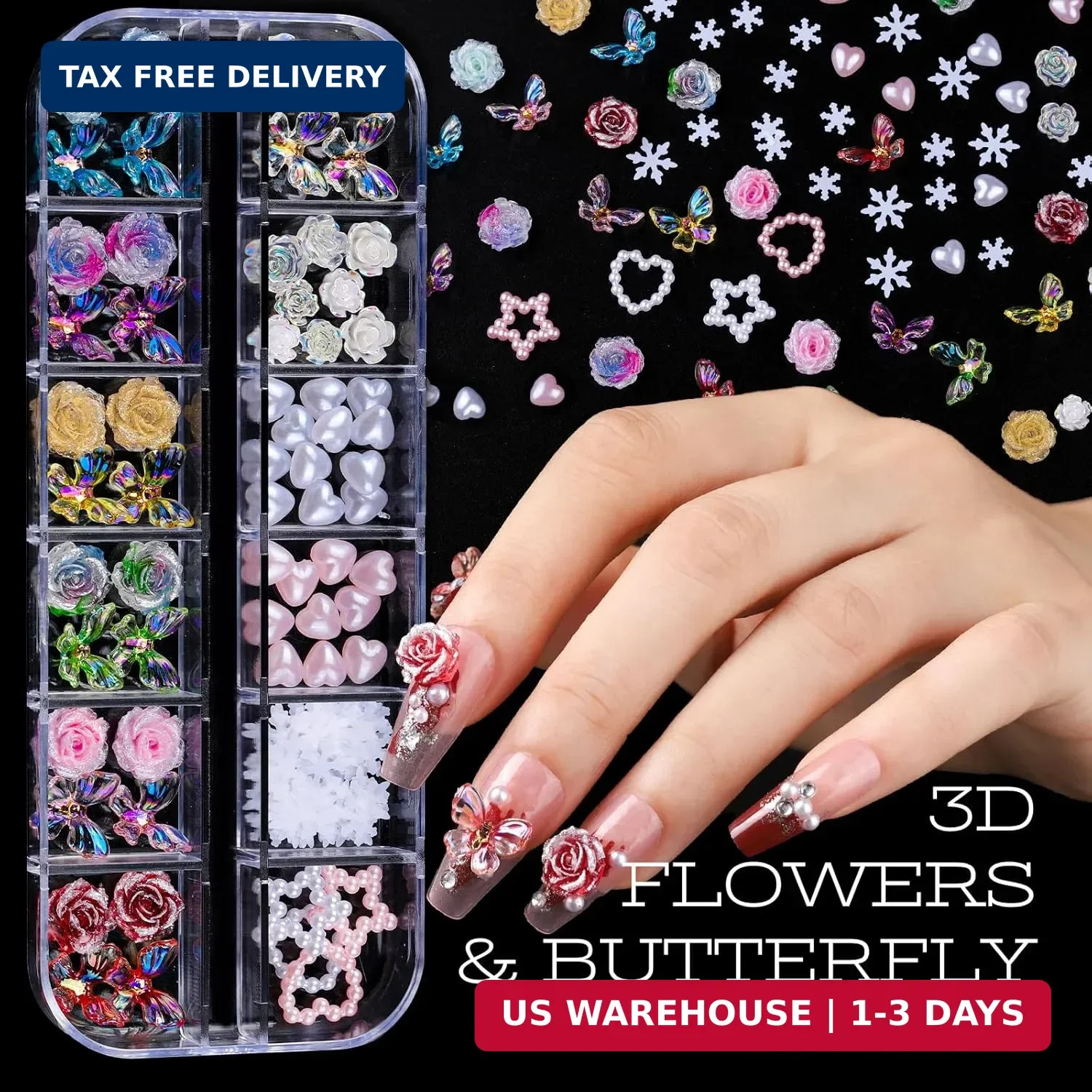 Nail Charms 15 Pcs Nail Art Brushes 5 Pcs Nail Dotting Tools 2 Set of Nail Stand