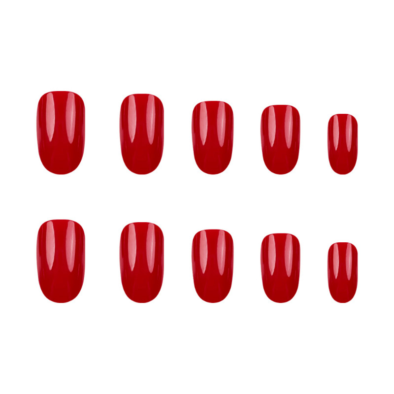 48pcs Almond Press on Nails, Bright Red Glossy Solid Nails for Party & Daily