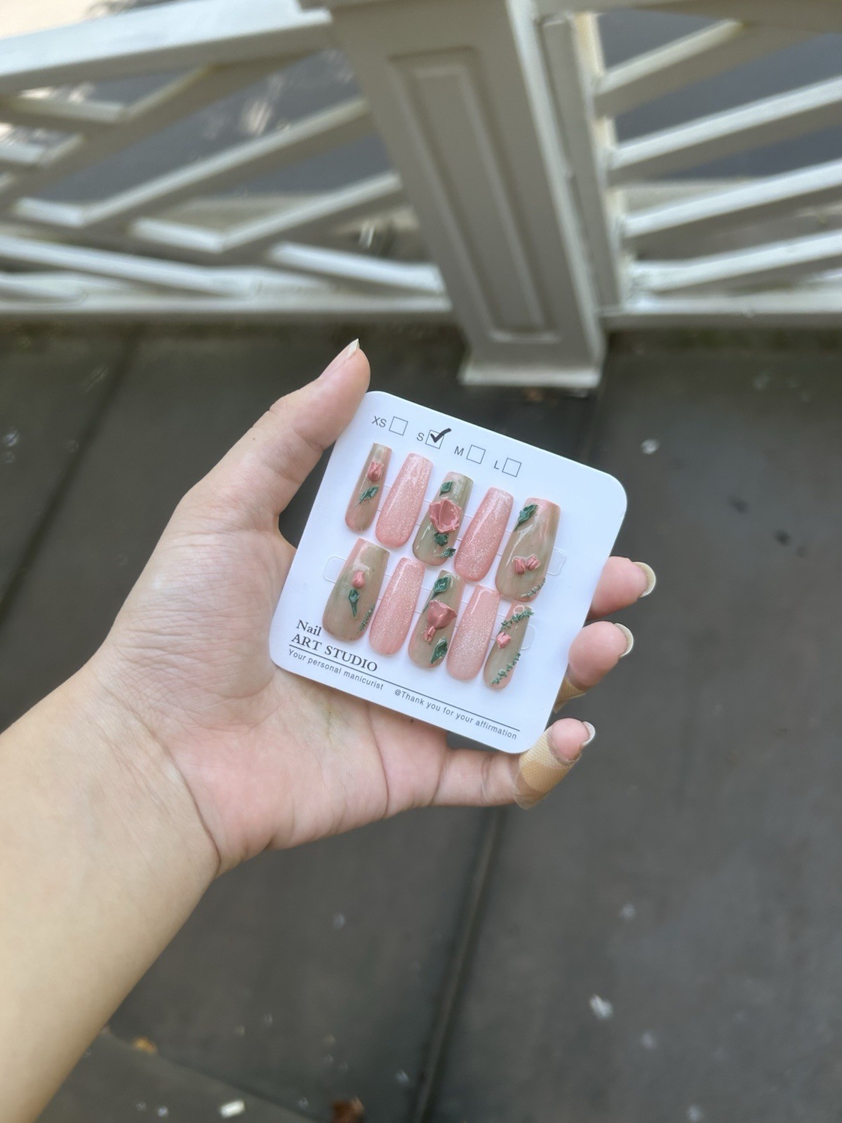 Romantic Flower Handmade Nail Tips And Glitter Pink × 3D Rose Nail Art