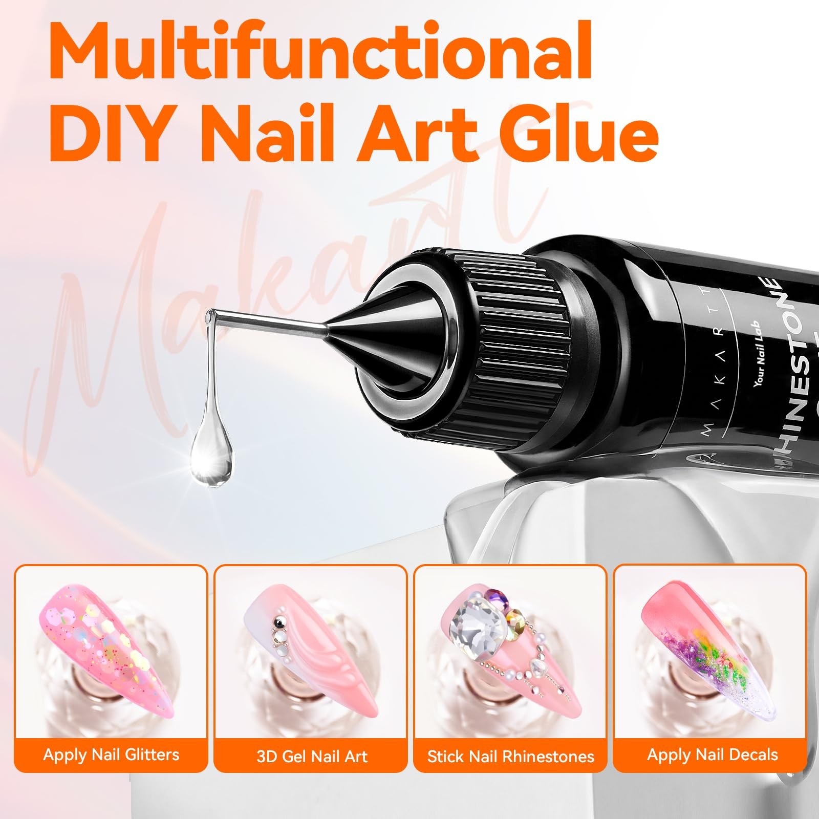 Makartt 2Pcs Rhinestone Glue Strong Hold 3D Gel Nail Art Nail Gem Glue UV Cured