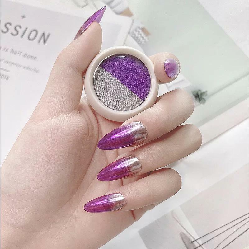 Nail Mirror Chrome Powder Two Colours Pressed Solid Rose Gold Silver Shimmer