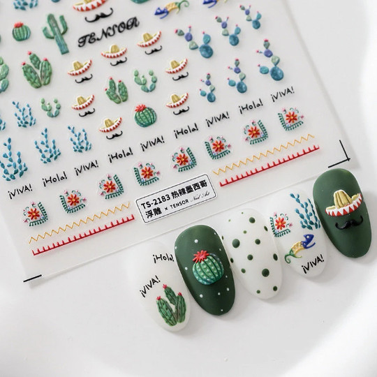 5D Cactus Nail Decal, Nail Decals, DIY Nails, Embossed Nail Stickers (262)