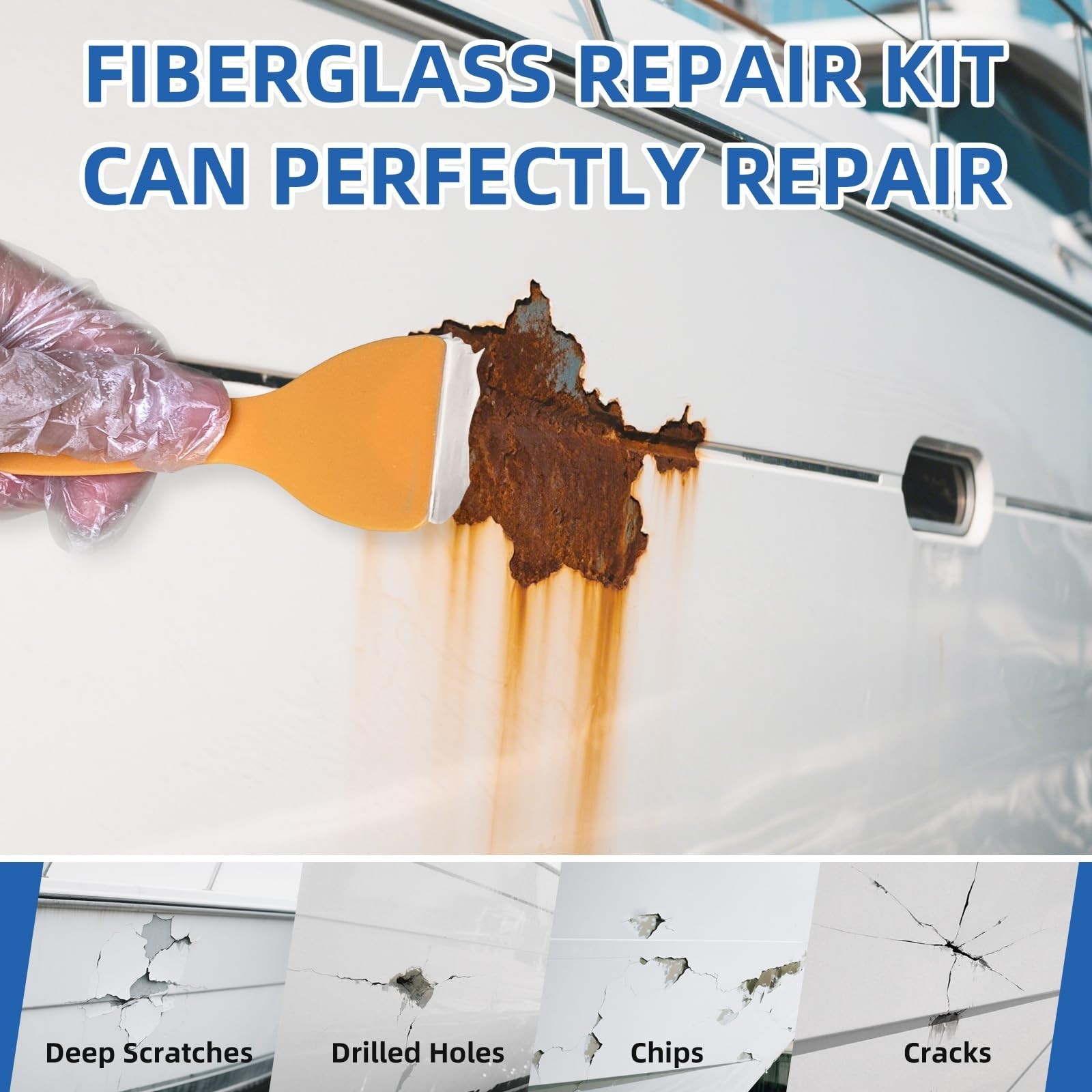 Fiberglass Boat Repair Kit White, Gel Coat Repair Kit for Boats, Marine Fiber…