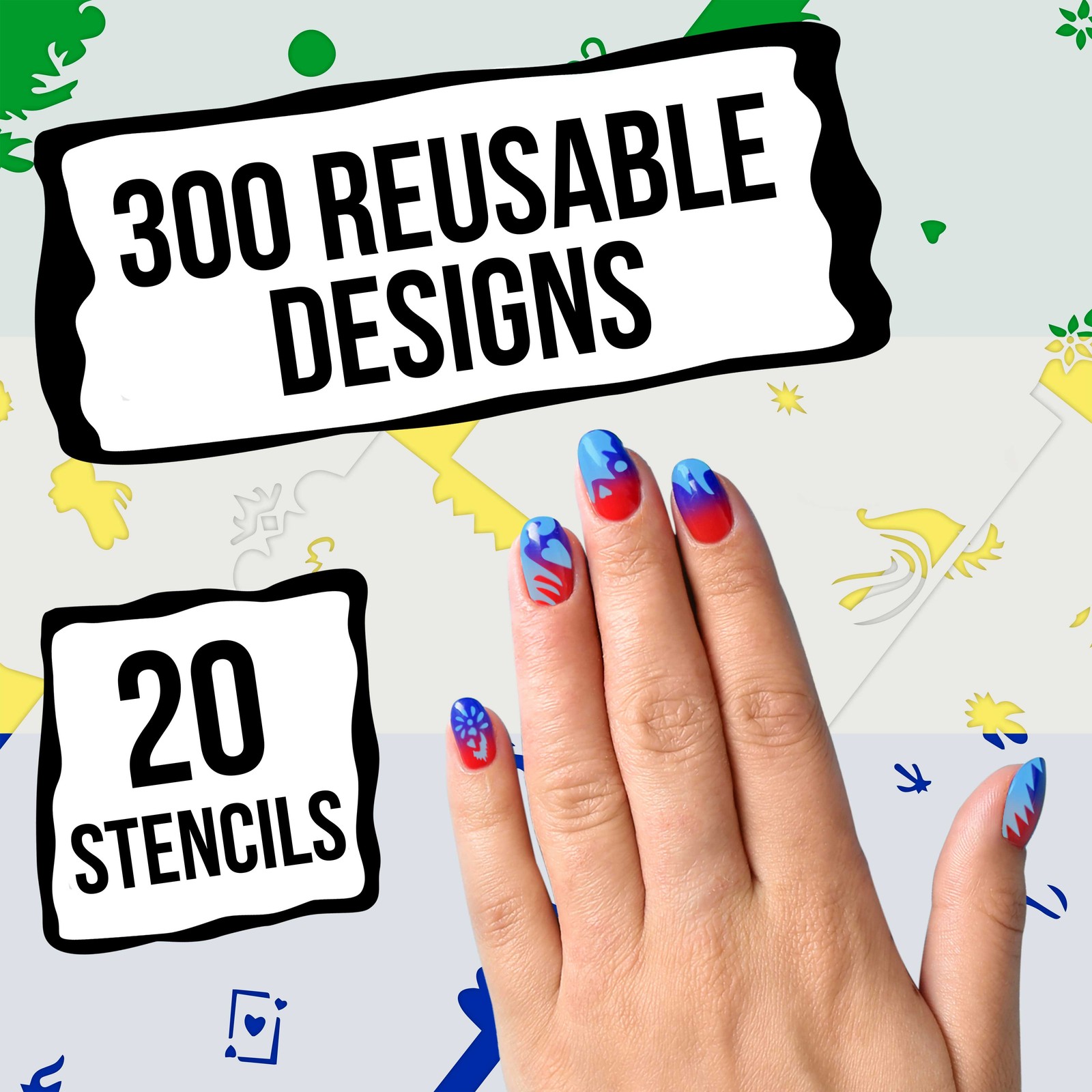 Set 5 260 Airbrush Nail Art STENCIL DESIGNS – 20 Template Sheets Kit Brush Paint