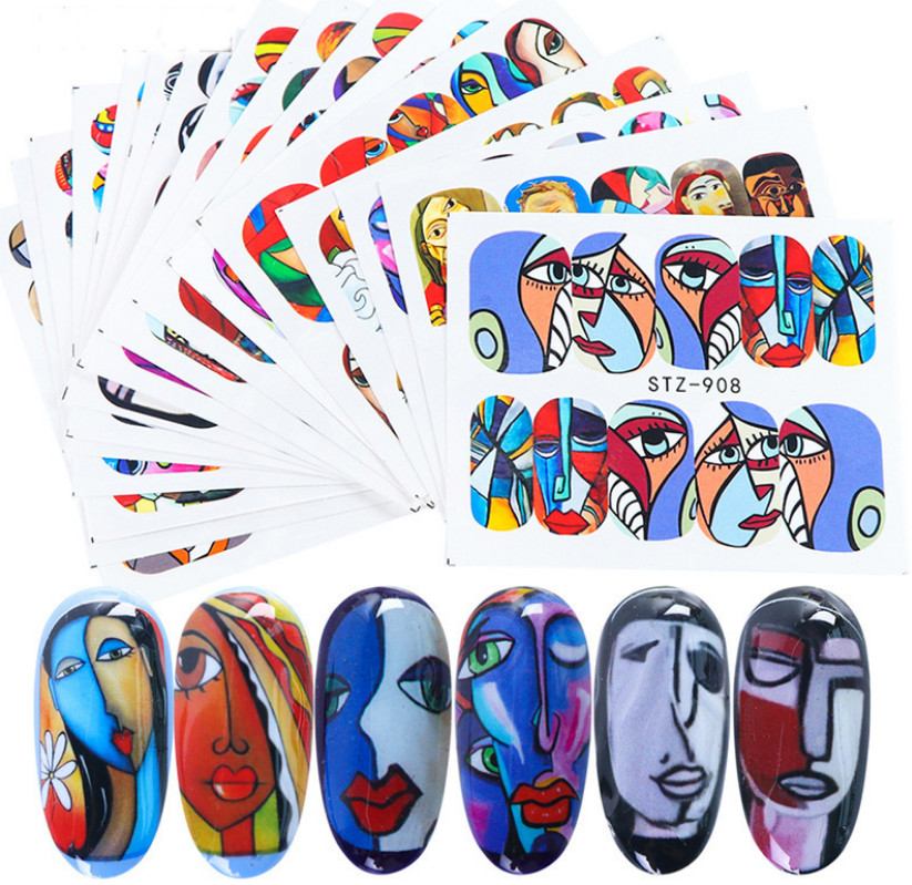 16Pcs Nail Art Stickers Water Decals Transfer Abstract Face Eye Design NS5