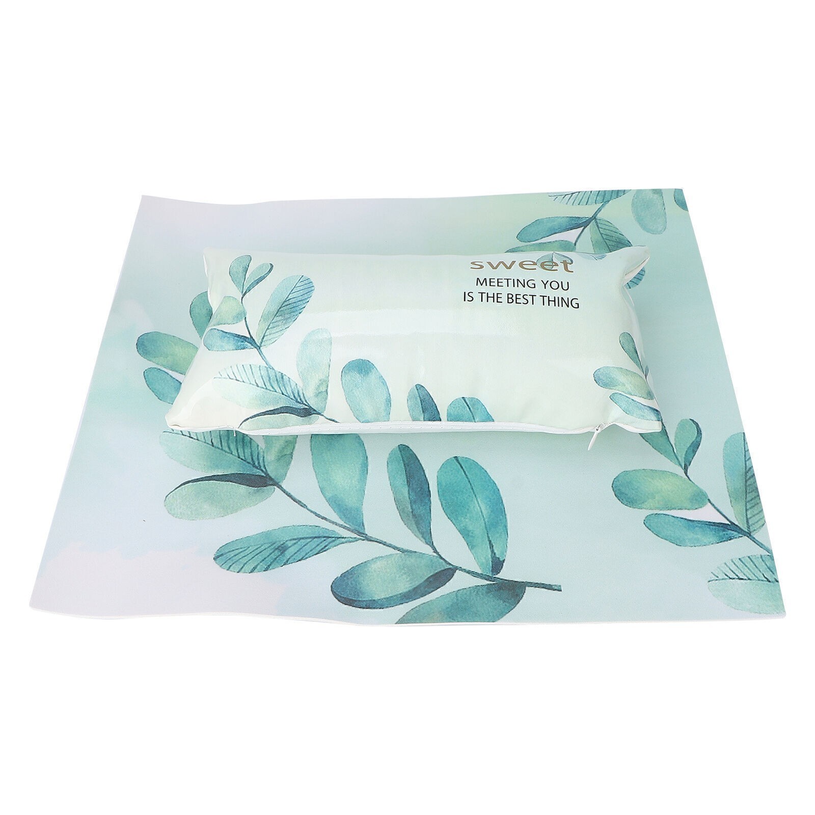Comfortable Nail Art Hand Pillow with Mat Detachable Green Leaves Pattern
