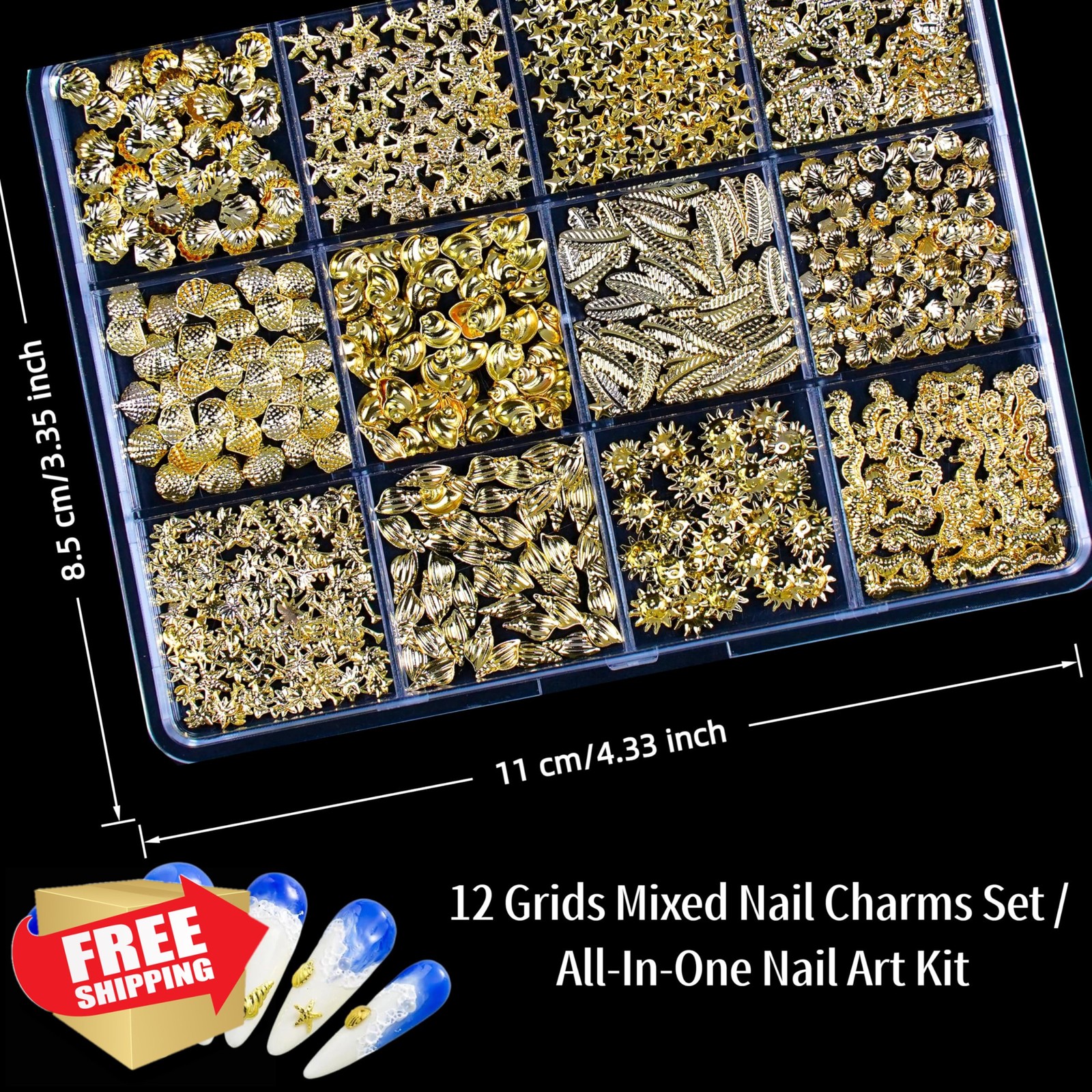 Tephrent Gold Seashell Nail Art Studs