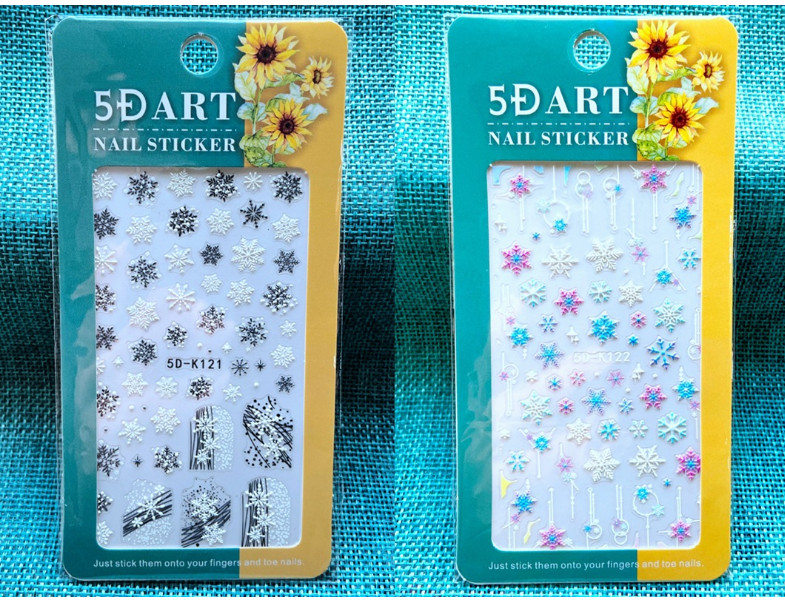 5D Embossed Flower Christmas Tree Snowflake Heart Nail Art Sticker Manicure NH13