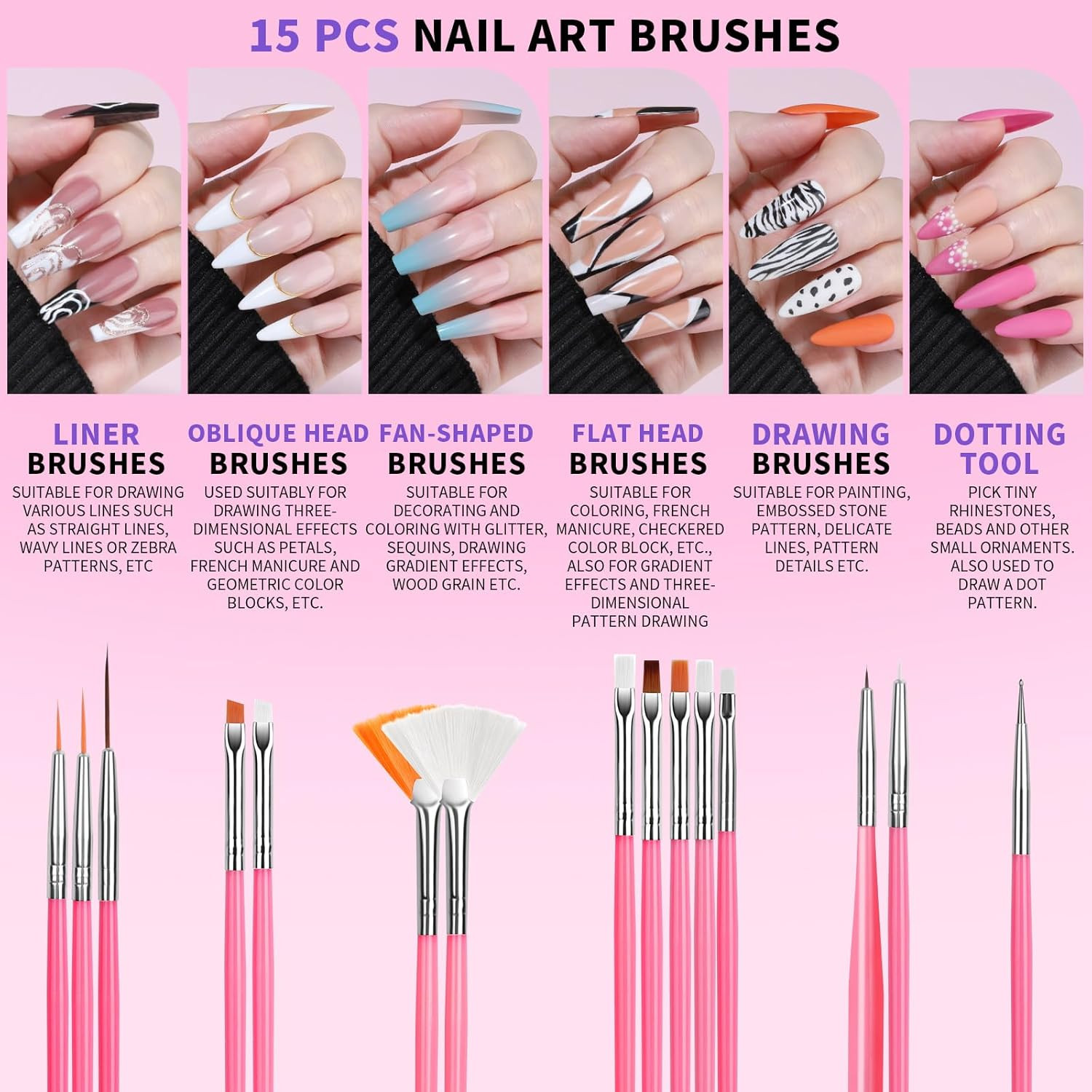 15 Pc Nail Art Brush Set Nail Stand Palette Dotting Tools Tweezers Painting Kit