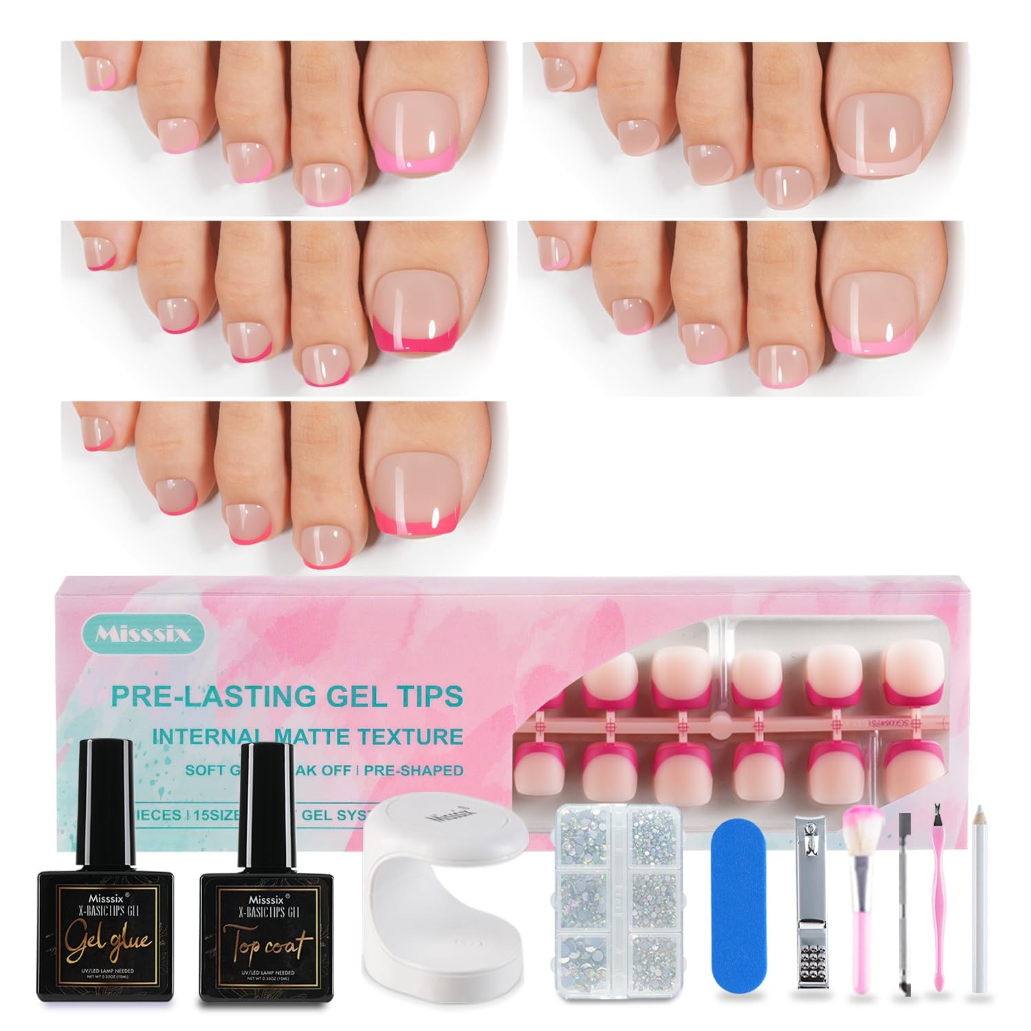 Misssix French Tip Press On Toe Nails, 150Pcs French Gel Toe Nail Tips, Short…
