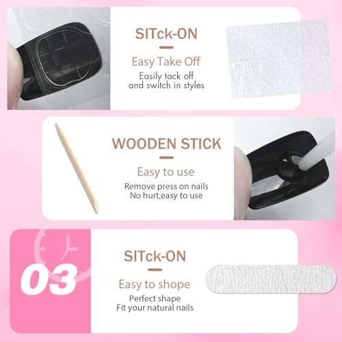 240pc Press on Nails Medium Square Fake Nails Press ons Square Nail Tips Black